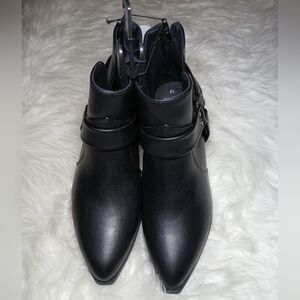 Time and Tru Black Ankle Booties with Buckle Detail